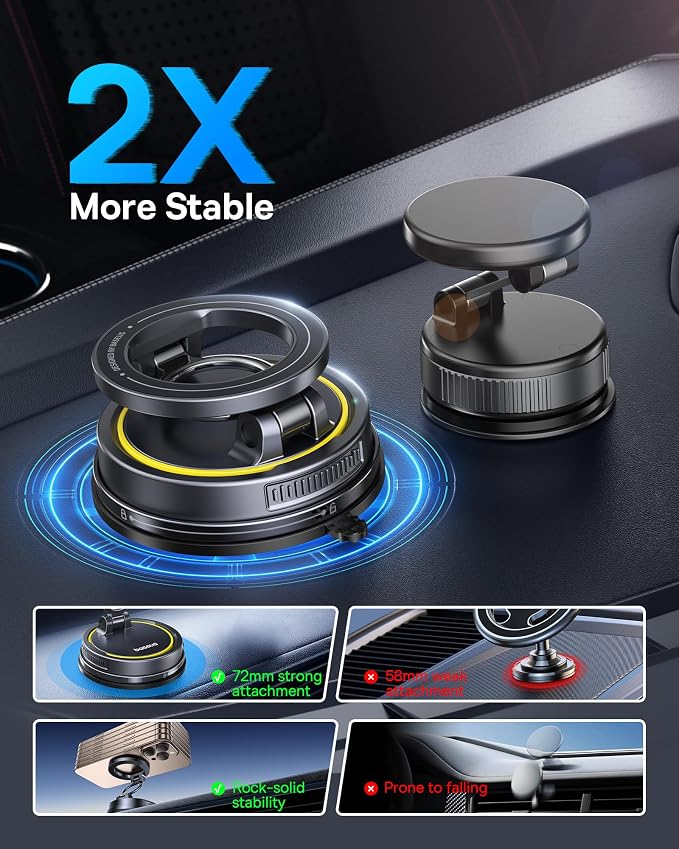 Baseus for Magsafe Car Mount, Vacuum 119LBS Magnetic Suction Cup Phone Holder - Image 7