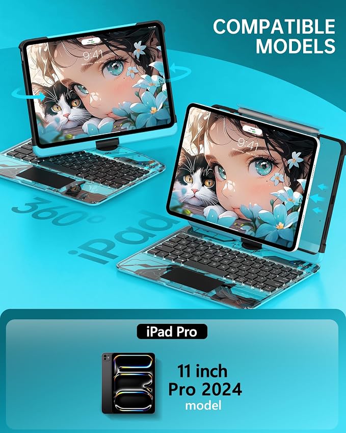 Intermerge Clear Keyboard Case for iPad Pro 11" 2024 Only, 360° Swivel - Image 2