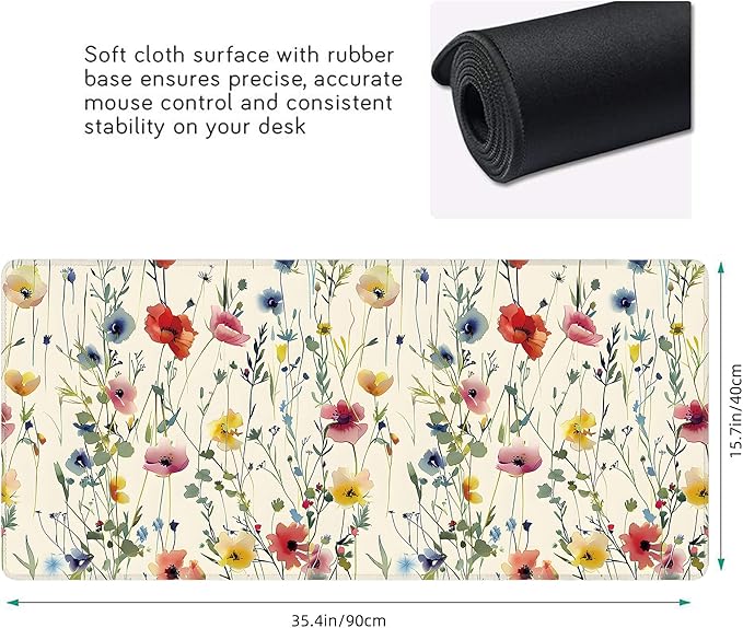 Wild Flowers Large Mouse Pad, Gaming Keyboard Desk Pad, Extended Mouse Mat - Image 3