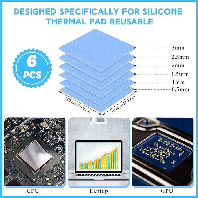 Frienda 6 Pcs Thermal Pad 100 x 100 mm, 0.5 mm, 1 mm, 1.5 mm, 2 mm, 2.5 mm - Image 2
