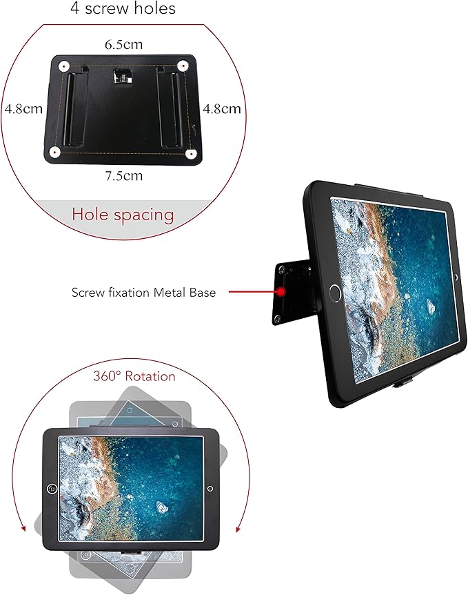 On Wall Mount Bracket for iPad 9.7", Anti-Theft Lock, Rotate Design - Image 6