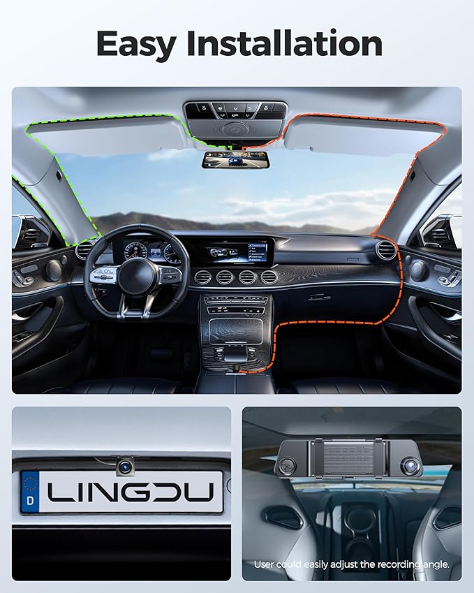 12" Mirror Dash Cam, 4K UHD Front and 2.5K Rear View Dash Camera - Image 7