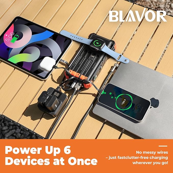 BLAVOR Solar Power Bank 20000mAh Built-in Cables, Wireless Charger - Image 2
