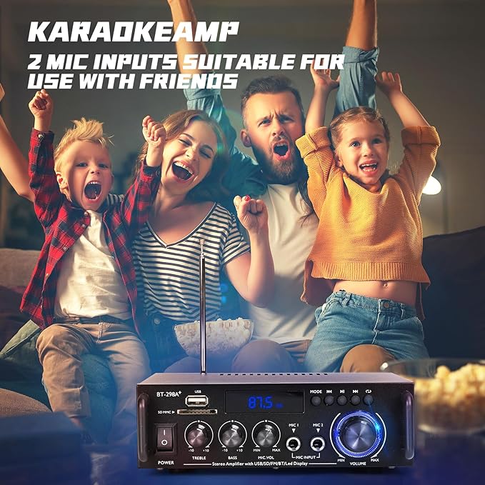 Stereo Audio Amplifier, 300W Home 2 Channel Wireless Bluetooth 5.0 Power - Image 6