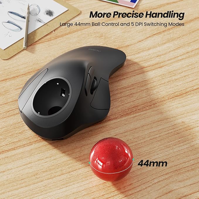Nulea Wireless Ergonomic Trackball Mouse, Rechargeable, 44mm Index Finger - Image 4