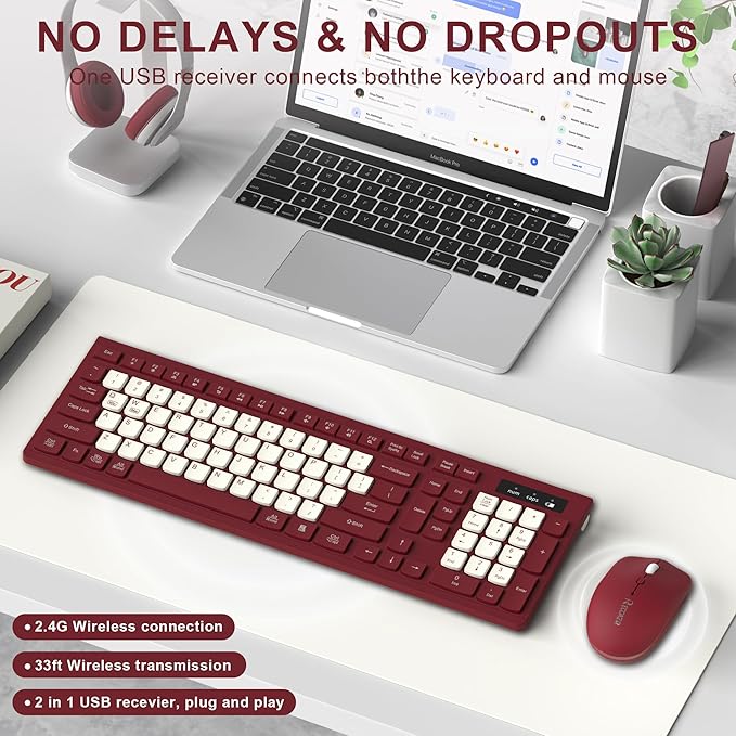 Wireless Keyboard and Mouse Combo, Full-Sized Wireless Keyboard and Adjustable - Image 2