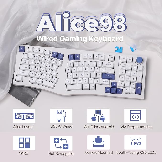 Feker Alice98 Ergonomic 98 Keys Custom Mechanical Keyboard, VIA Programmable - Image 2