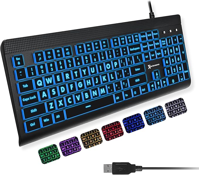 X9 Large Print Backlit Computer Keyboard by X9Performance