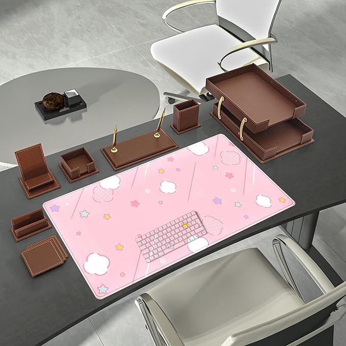 Pink Mouse Pad Large Desk Mat Gaming, Kawaii Desk Pads Stars Mouse Mat XXL Cute - Image 3
