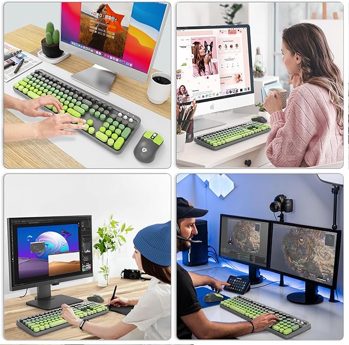 Wireless Keyboard and Mouse Combo, 104 Round Keys Cute Colorful Keyboard and - Image 7