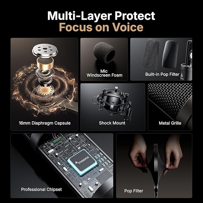 USB Microphone, MAONO 192KHZ/24Bit Plug & Play PC Computer Podcast Condenser - Image 8