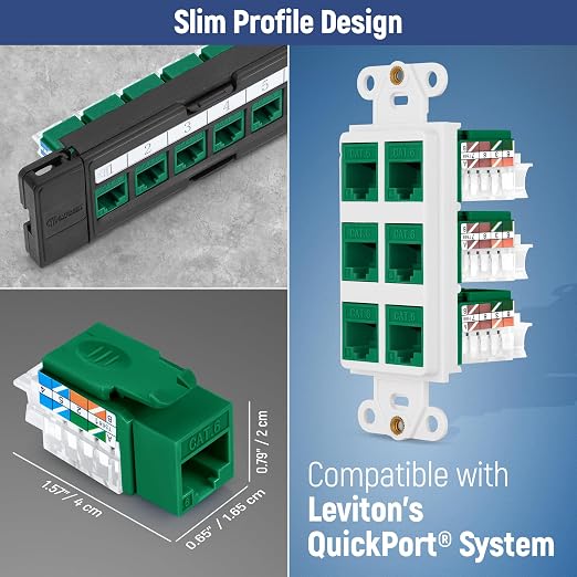 Everest 45° Angled RJ45 Cat6 Keystone Jacks 20-Pack in Green - Image 7