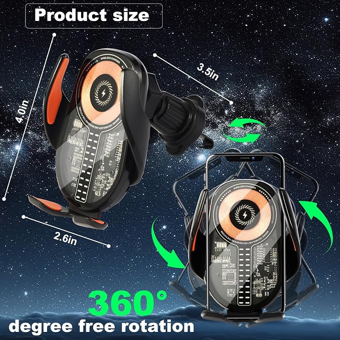 Car Phone Holder Wireless Car Charger, 15W Fast Charging Auto Sensing Clamping - Image 14