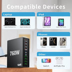 760W USB C Charger Block, 10 Port Fast Charging Station Hub Brick PD 100W Gan - Image 4