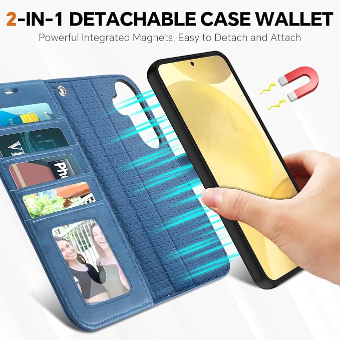 TUCCH Case Wallet for Galaxy S25, Removable Wrist Strap PU Leather Magnetic - Image 3