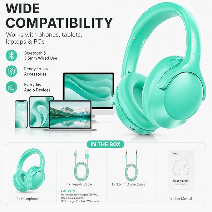 MIDOLA Bluetooth Headphones Over Ear 68H Playtime 6 EQ Wireless Headset - Image 5