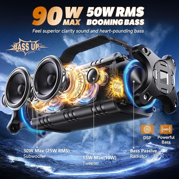 W-KING Bluetooth Speaker, 90W Max Loud Portable Speakers Bluetooth Wireless - Image 2