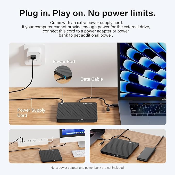 Amicool External USB-C USB 3.0 CD/DVD Drive Burner +/-RW, Ultra-Slim Portable - Image 3