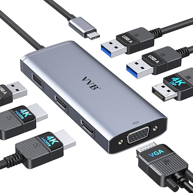USB C to Dual HDMI Adapter, USB C Docking Station Dual Monitor Hub by VVB