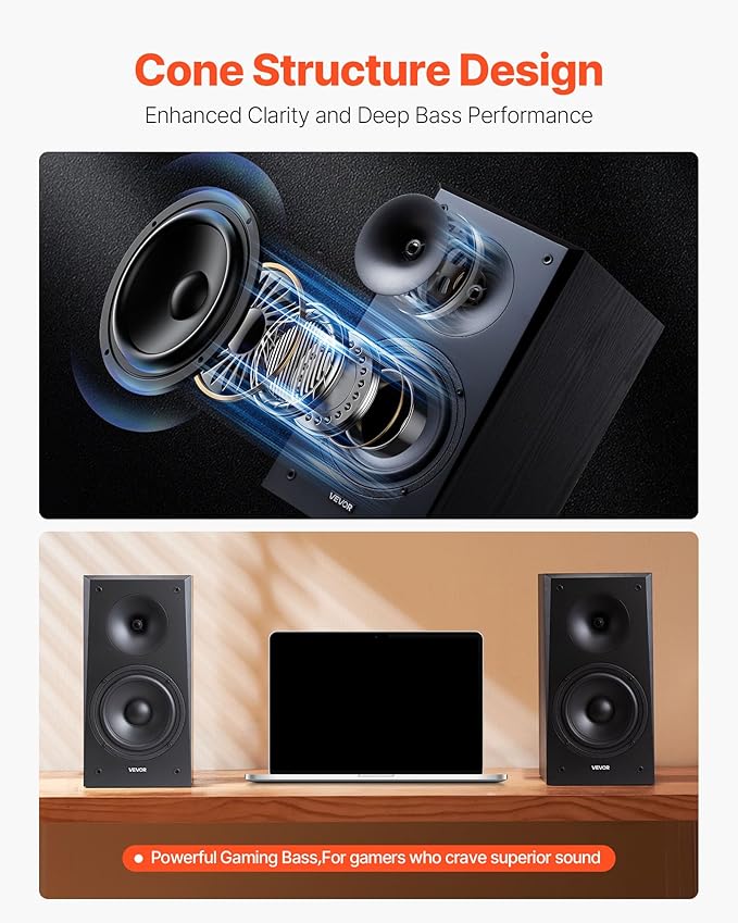 VEVOR Passive Bookshelf Speaker, Book Shelf Stereo Speakers - Image 3