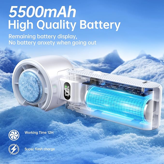 Handheld Portable Fan with Ice Cooler: 100-Speed 5500mAh Rechargeable Handheld - Image 4
