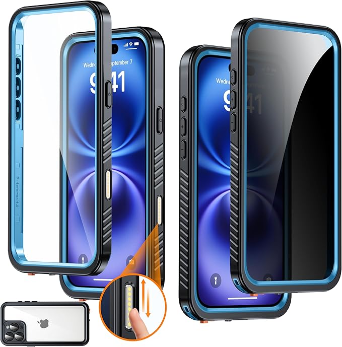 for iPhone 16 Pro Max Case Waterproof, Built-in Privacy Screen & HD Screen by AMILIFECASES