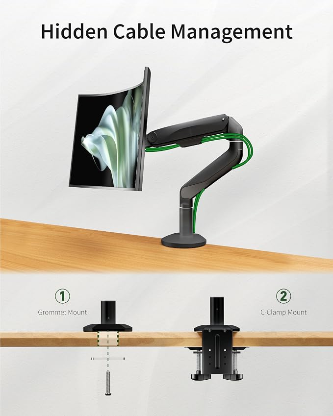 Ultrawide Single Monitor Mount, Adjustable Gas Spring Monitor Arm - Image 4