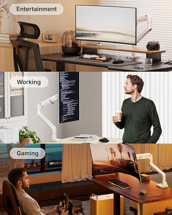 monTEK Single Monitor Arm with USB A/C, Ultrawide Monitor Stand - Image 8