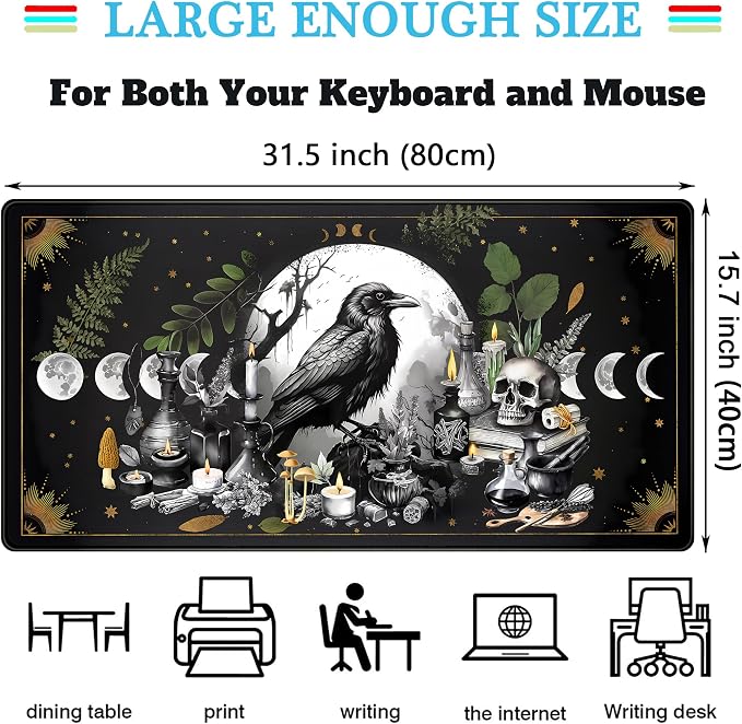 Cute Kawaii Raven Desk Mat XXL Large Extended Gaming Mouse Pad Nature Forest - Image 3