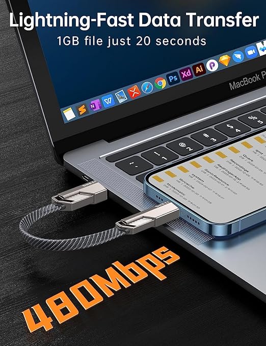 SHEZI 4-in-1 Short USB C Cable 60W 0.6FT Fast Charging Flat Nylon Braided - Image 6