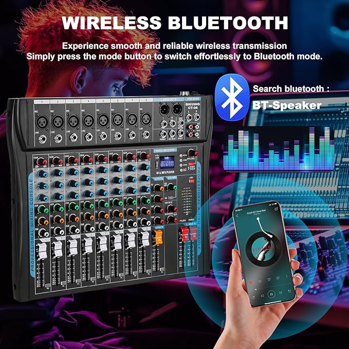 8 Channel Audio Mixer Sound Board Mixer 16 DSP Effect Audio Interfacer w/USB - Image 3