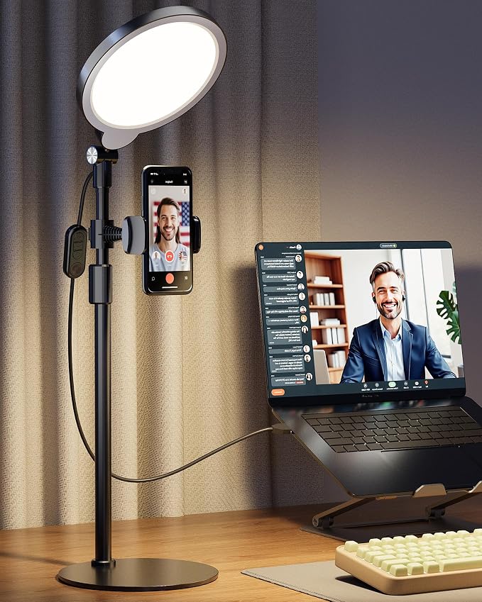 Desk Ring Light with Stand, Adjustable Desktop Light with Phone Holder by Yarrashop