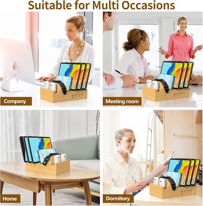 Bamboo Charging Station for Multiple Devices, Alltripal Wood Desktop Docking - Image 7