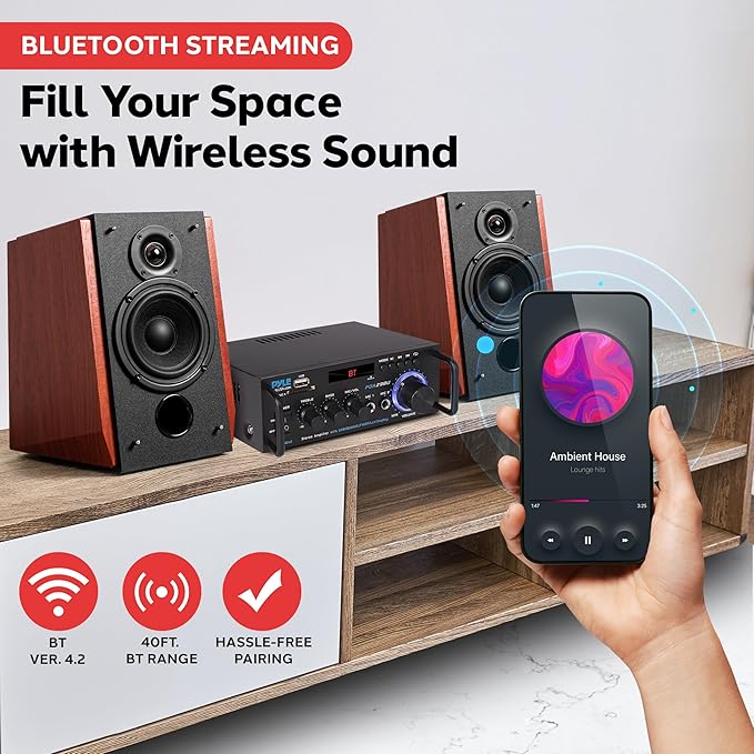 Pyle 200W Wireless Bluetooth Stereo Power Amplifier - Image 2