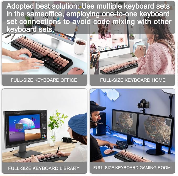 Wireless Keyboard and Mouse Combo, 104 Round Keys Cute Colorful Keyboard and - Image 7