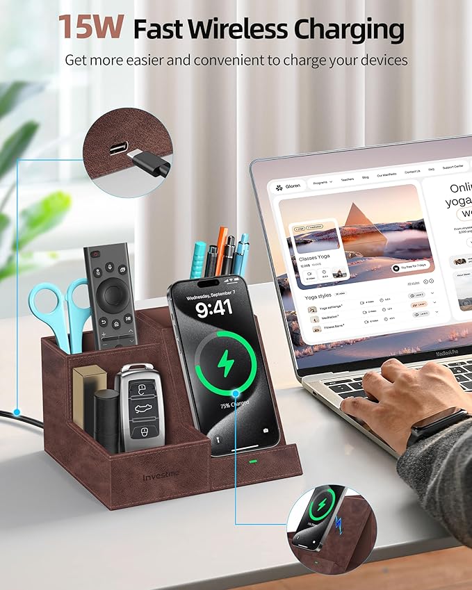Wireless Charger with Desk Organizer, Pen Pencil Holder, Office Supplies and - Image 2