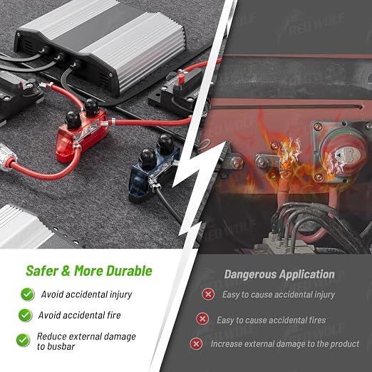 RED WOLF 2PCS 5/16" M8 Dual Stud Bus Bar 12-48V Power Distribution Block Holder - Image 6