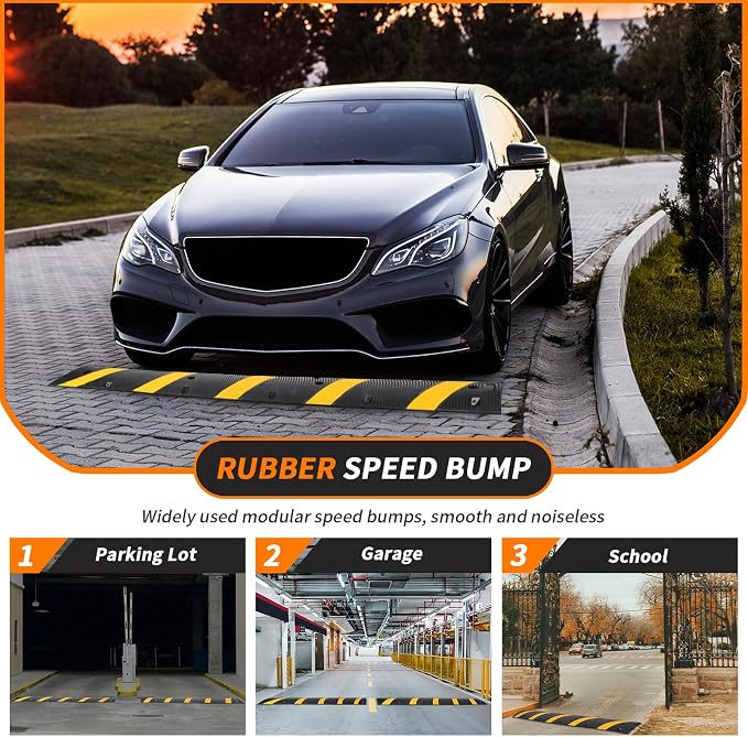 Heavy Duty Speed Bumps for Driveway, 1 Pack 2 Channel Modular Traffic Speed - Image 2