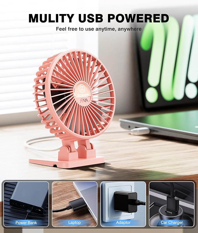 JZCreater USB Desk Fan, Portable Mini Fan, 3 Speeds Desktop Table Cooling - Image 6