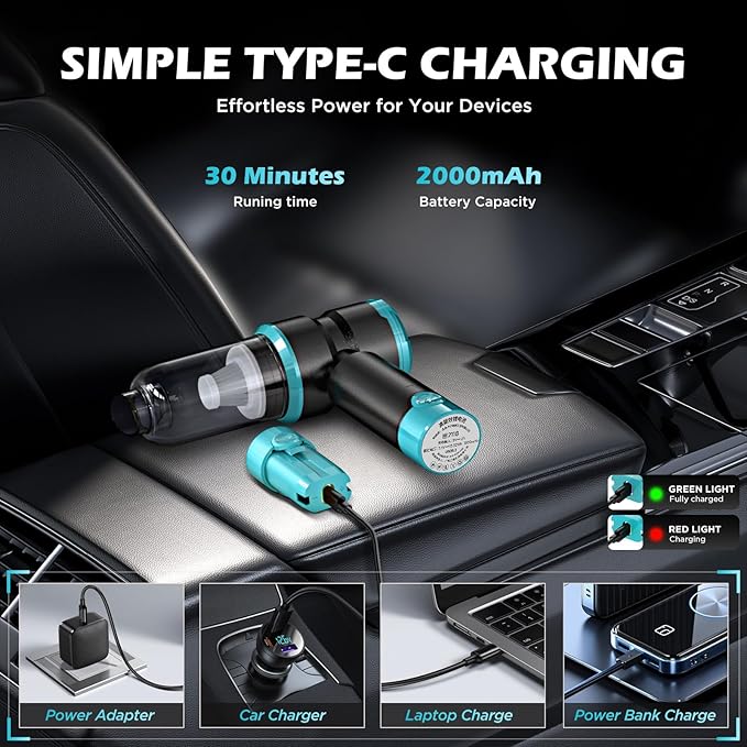 Handheld Car Vacuum with 15000PA Power, 4 in 1 Small Powerful Cordless Vacuum - Image 5