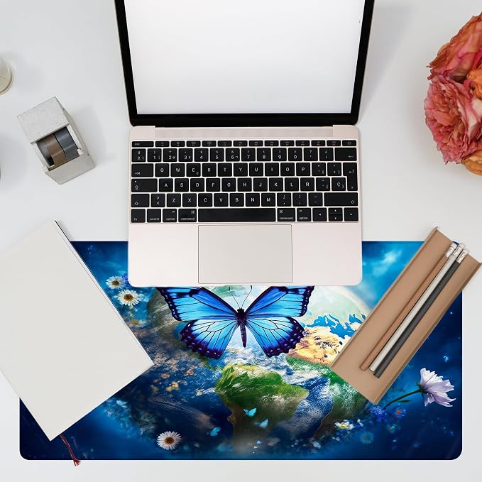 Desk Mat, Earth Surrounded by Flowers Desk Pad, 31.5"x15.7", Extended Big - Image 7