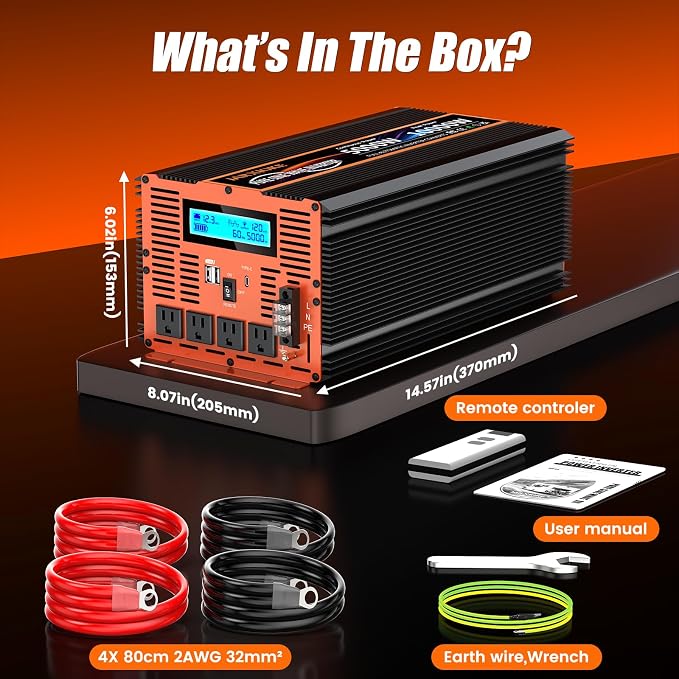 5000 Watt Pure Sine Wave Power Inverter 12V DC to 110V 120V Converter - Image 7