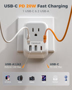 TESSAN European Travel Plug Adapter USB C 3 Pack, PD 20W US to Europe Plug - Image 3