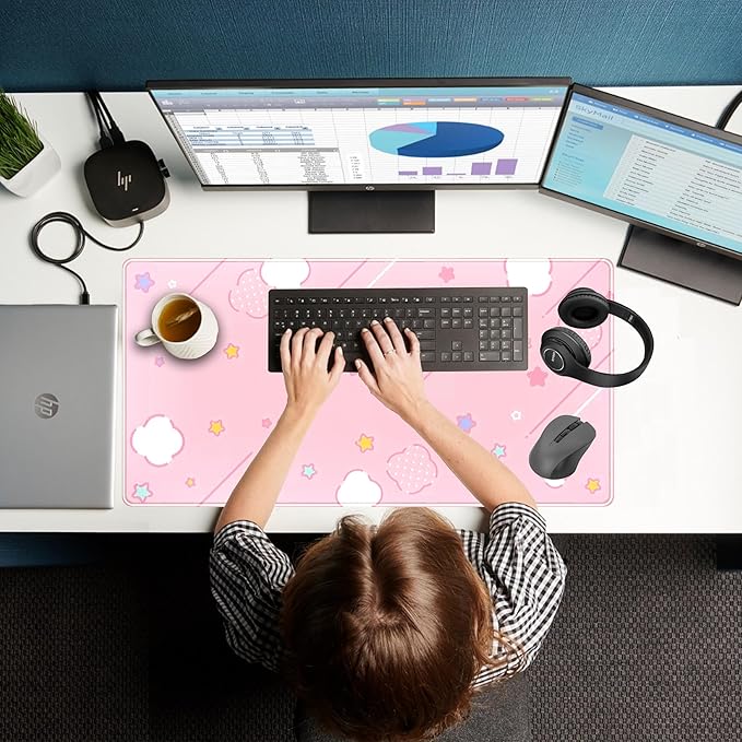 Pink Mouse Pad Large Desk Mat Gaming, Kawaii Desk Pads Stars Mouse Mat XXL Cute - Image 7