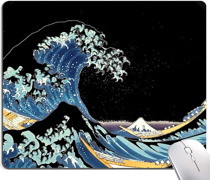 Japanese Sea Wave Mouse Pad, Square Mouse Mat Waterproof Non-Slip Rubber Base by SANWUMIAN