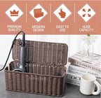Cable Management Box, Handmade Rattan Cable Organizer, 2 Open Slots Cords Hider - Image 4