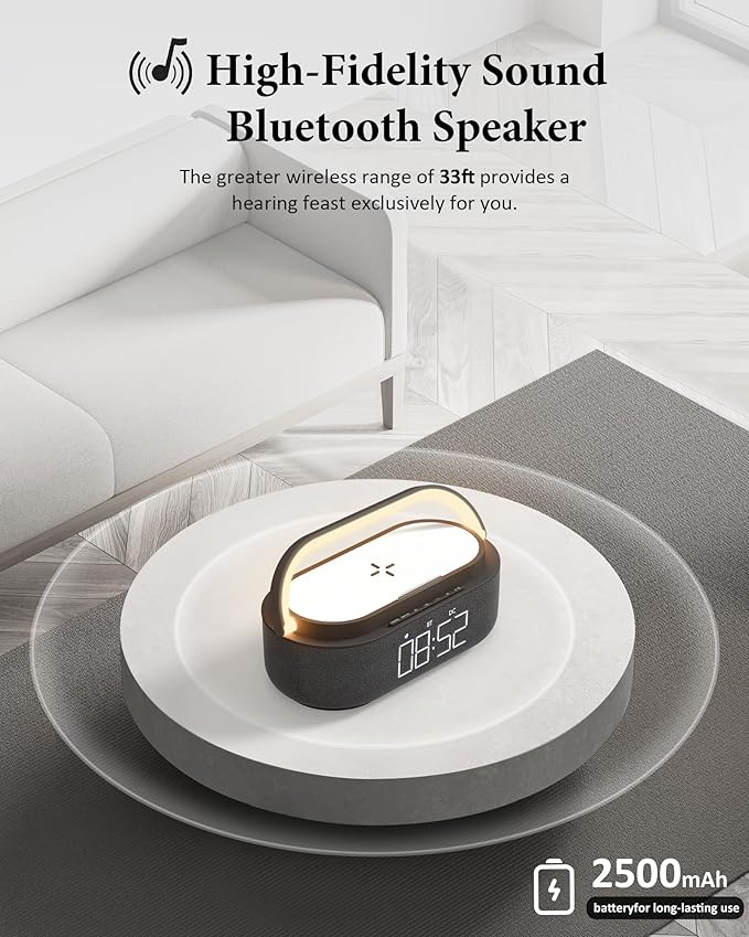 COLSUR Bluetooth Speaker with Wireless Charger, FM Radio, Dimmable LED Night - Image 2