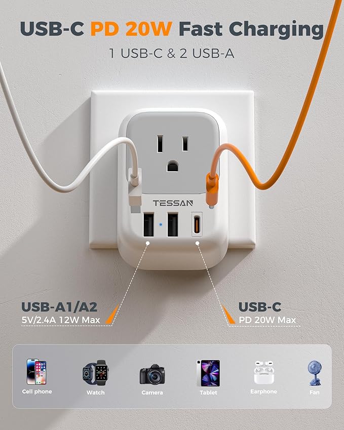 TESSAN 2 Pack Type E F Plug Adapter, Germany France Power Travel Adaptor - Image 4