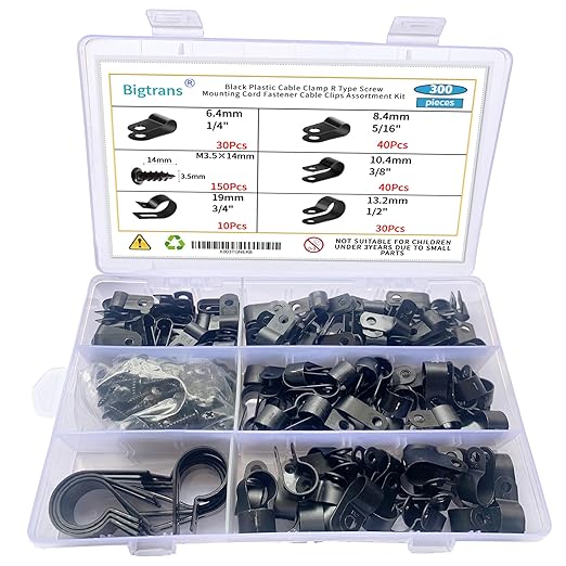 Bigtrans 300 Pcs Nylon Plastic R-Type Wire Clips by Setber