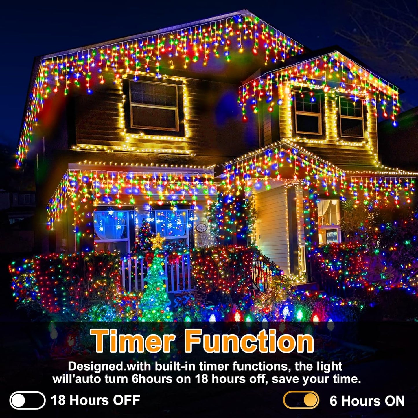 Heceltt Christmas Lights Outdoor, 1280 LED 131FT Ice Lights for Outside, 8 Modes Plug in 240 Drops Ice String Light with Timer Memory Function Hanging Light for Christmas Decor(Multicolor)
